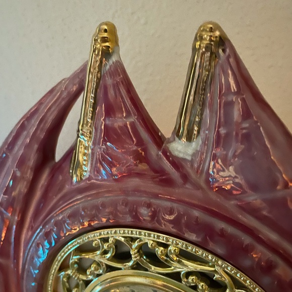 1950s Porcelain Pink Iredescent Nautical Sailboat Wave Base Tabletop Clock Light - Picture 14 of 16